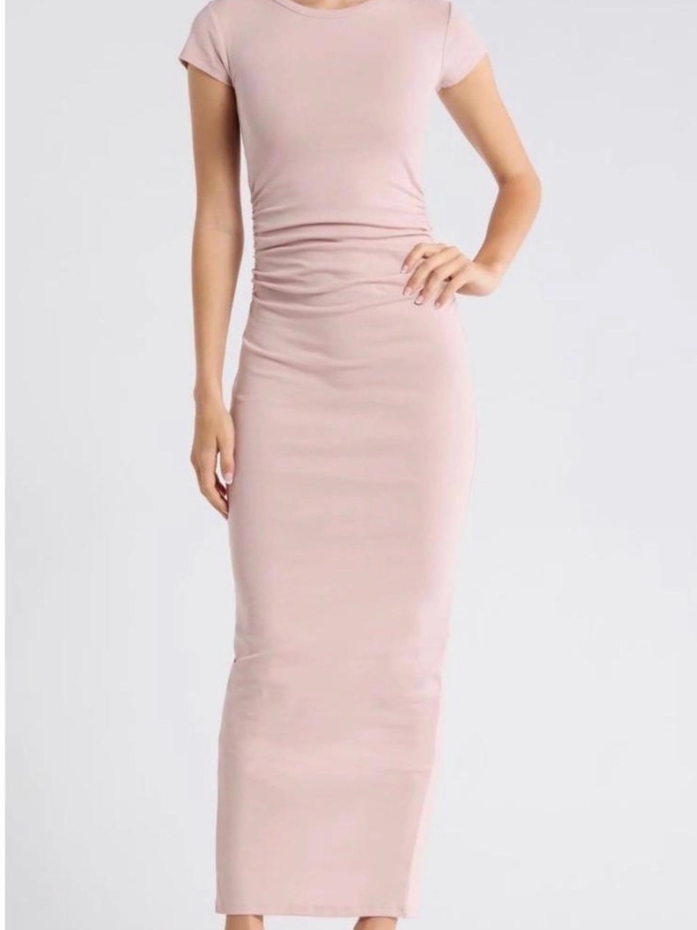 ALL SAINTS Katarina Slim Fit Cap Sleeve Maxi Dress in Mauve Chalk Pink color